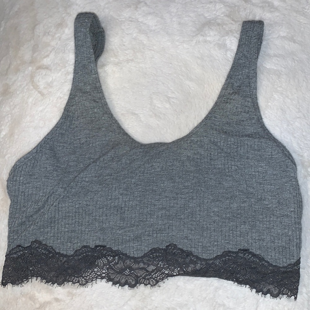 Large Aerie gray ribbed lace trim Bralette bra